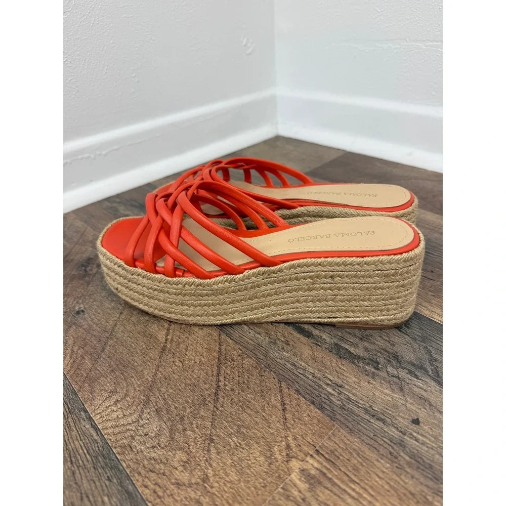 Paloma Barcelo Belinda Wedge Espadrille Platform Sandals Orange Napa Leather 39